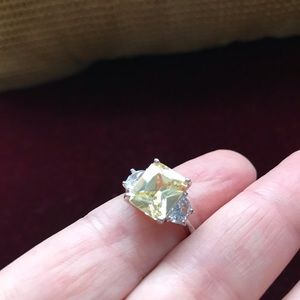 3 Stone 2 Karat Yellow Center Radiant Cut Rhodium Plated Cubic Zirconia Ring